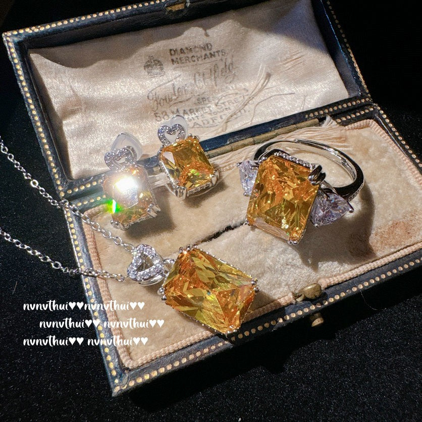 3276NV Sunset Yellow Rectangular Zirconia Earrings