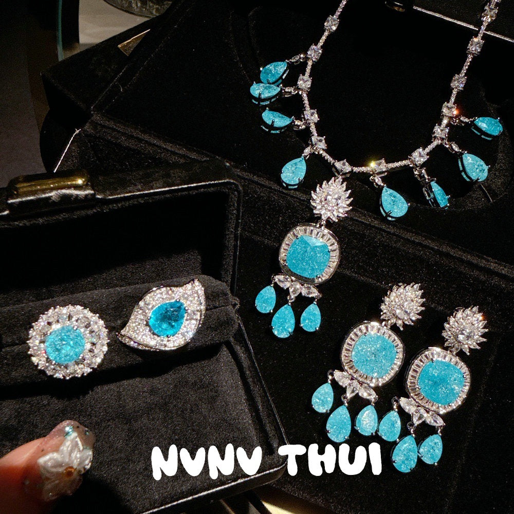 Aquamarine Teardrop Fringe Gemstone Necklace
