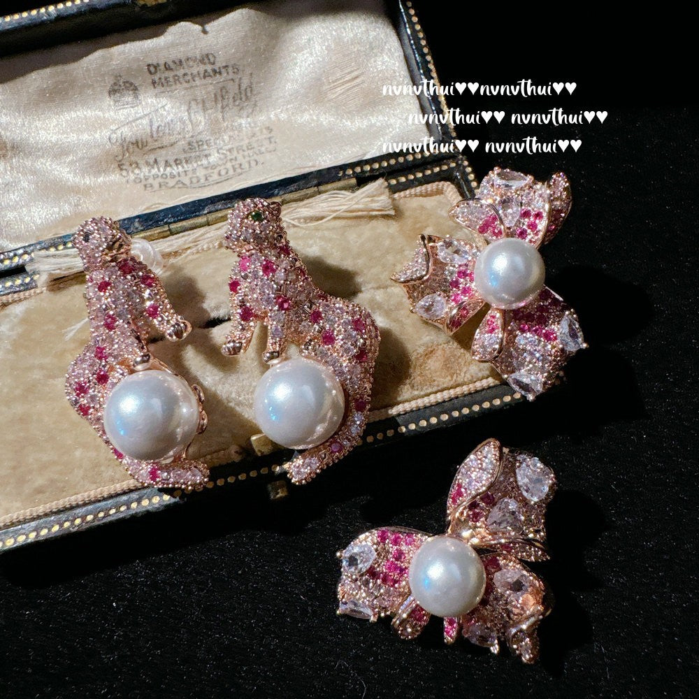 Rouge Pink Panther & Bow Earrings (18K Gold Plated)