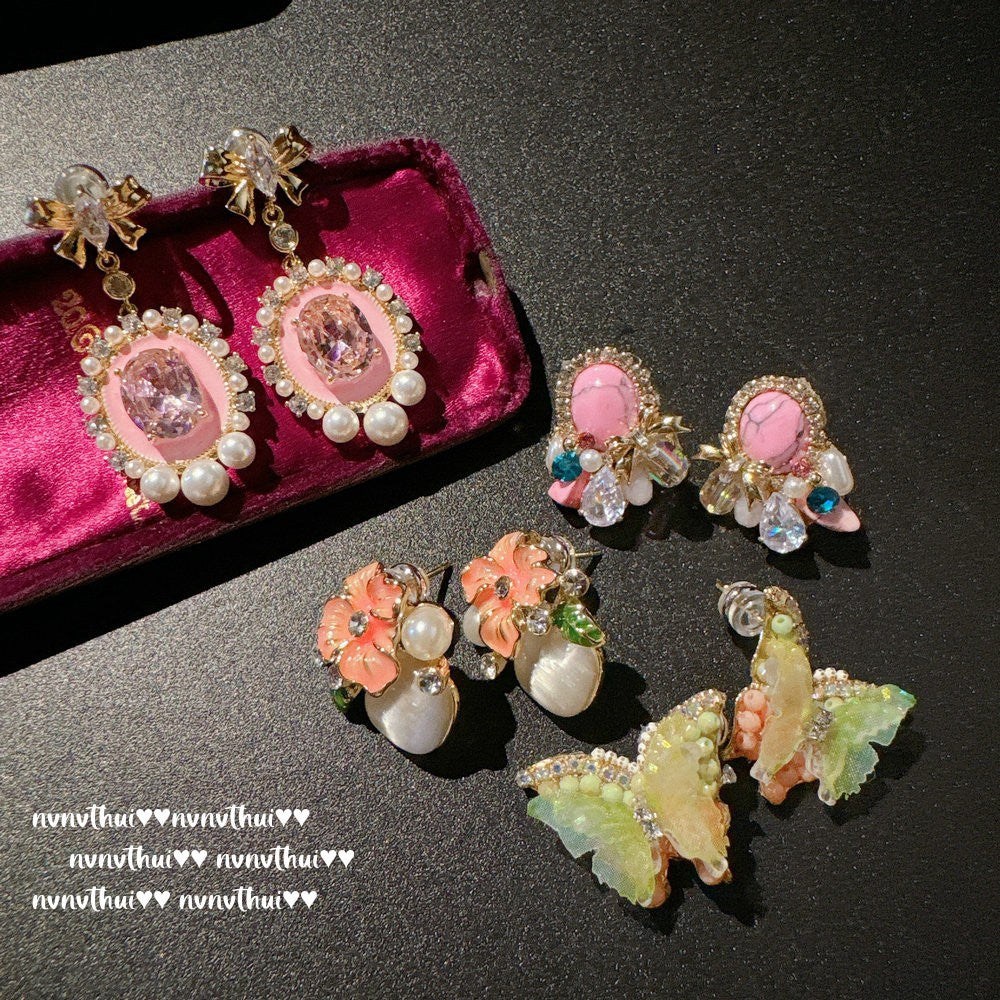 3280QIP Garden Green Butterfly Zircon Fabric Earrings