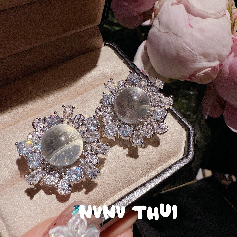 Glass-Crystal Sunflower Gemstone Earrings