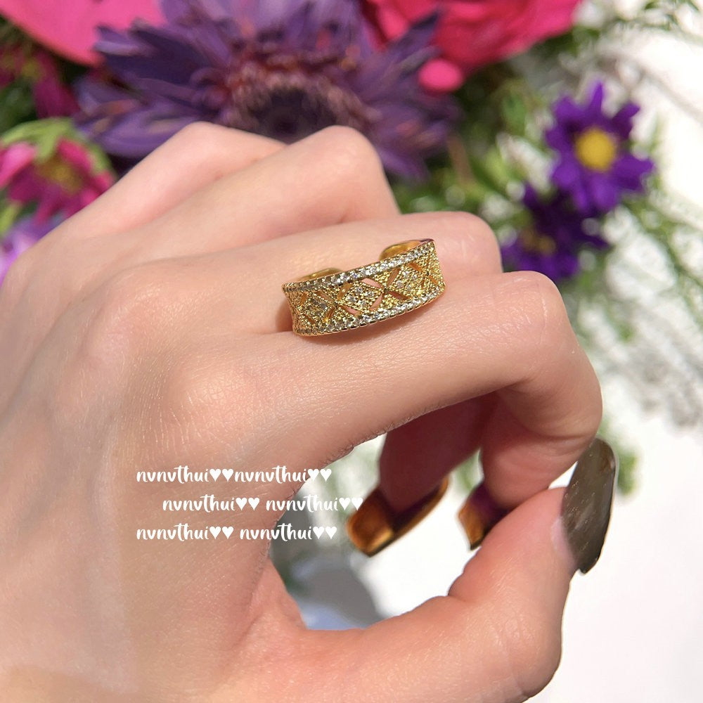 495HAO Cross Vajra Zirconia Open Ring