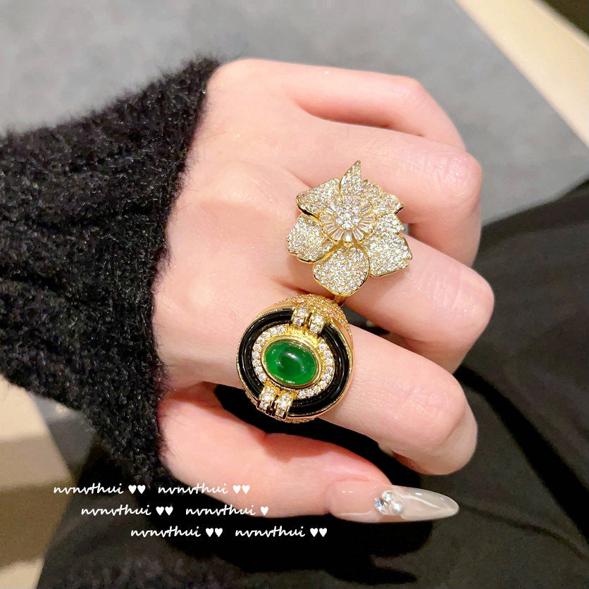 570NV Emerald Green Artificial Agate Open Ring