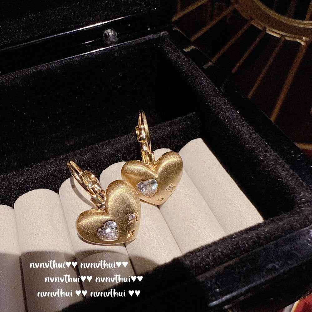167NV Brushed Heart-Shaped Earrings