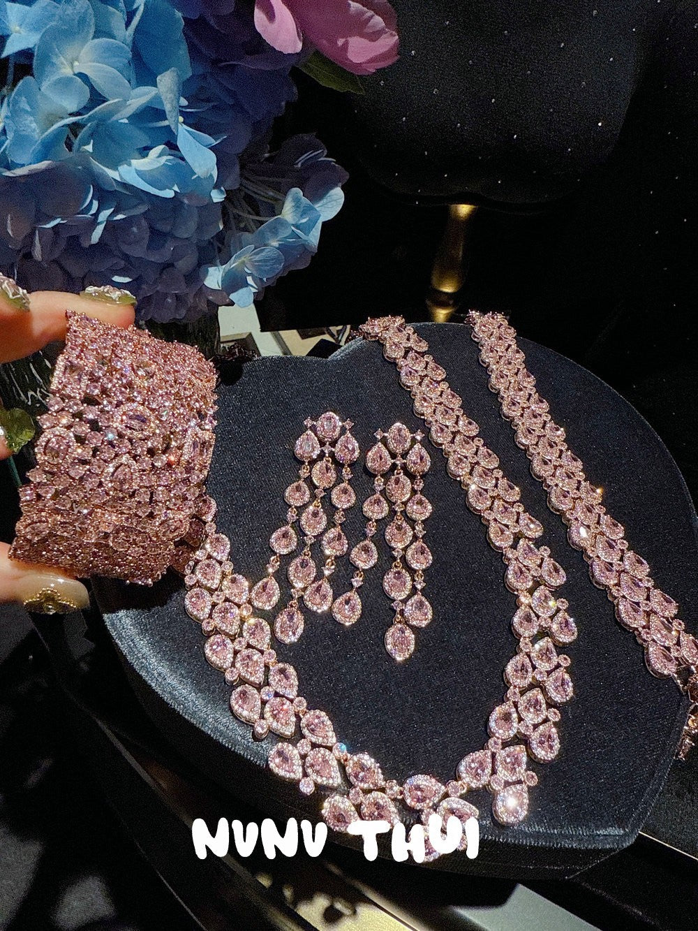 Mozambique Pink Teardrop Gemstone Necklace Earring
