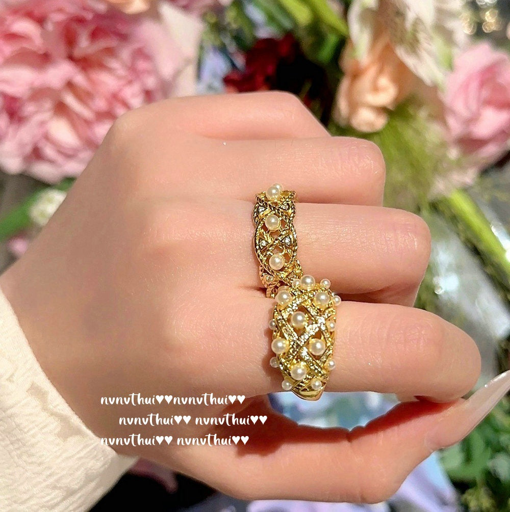 110Z Crown & Honeycomb Pearl Open Ring