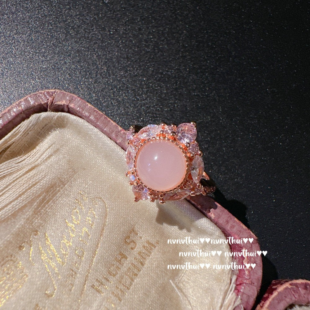 309ZZ Pink Carnelian Sunflower Adjustable Ring