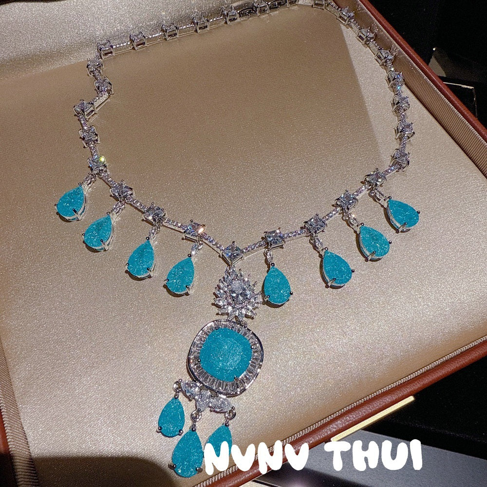 Aquamarine Teardrop Fringe Gemstone Necklace