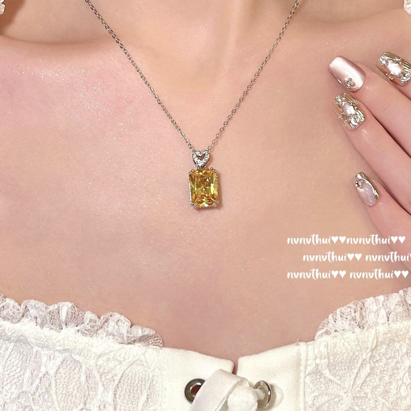 3276NV Sunset Yellow Rectangular Zirconia Necklace