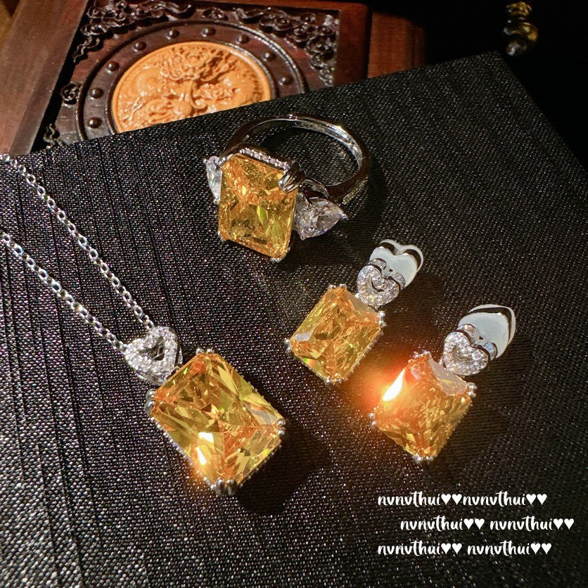 3276NV Sunset Yellow Rectangular Zirconia Earrings
