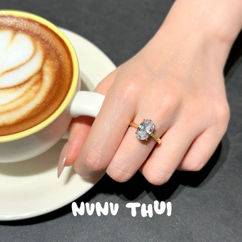 688SS Gold-Placed Starry Oval Open Ring