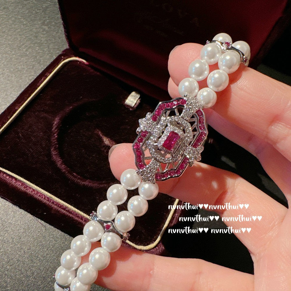 902FLI Rubellite Pink Zircon and Pearl Bracelet