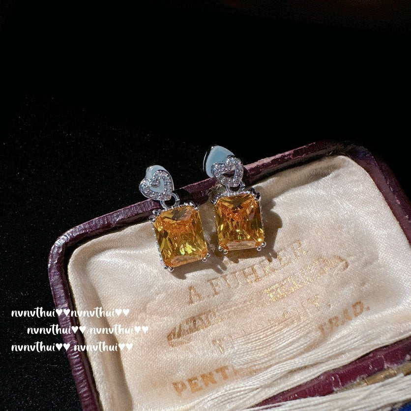 3276NV Sunset Yellow Rectangular Zirconia Earrings