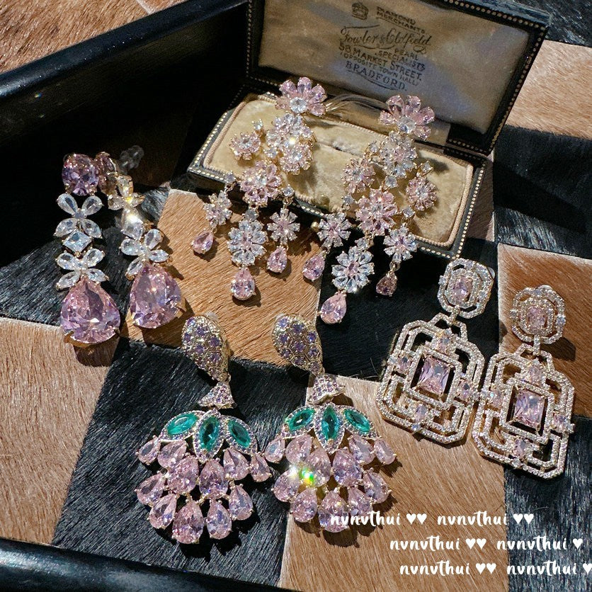 433CA Pink Floral Cluster Zircon Earrings