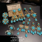 Italian Vintage Carved Turquoise Drop Earrings