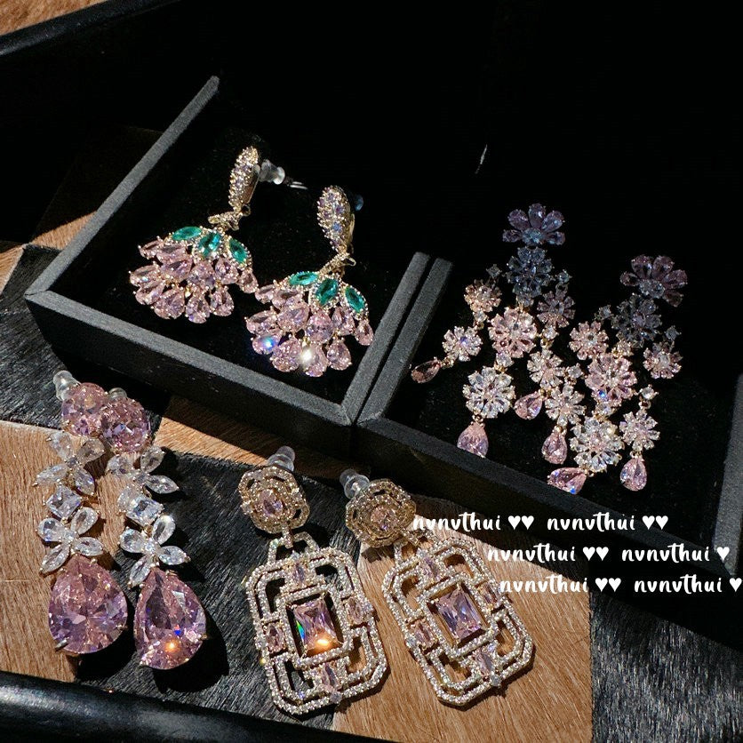 433CA Pink Floral Cluster Zircon Earrings