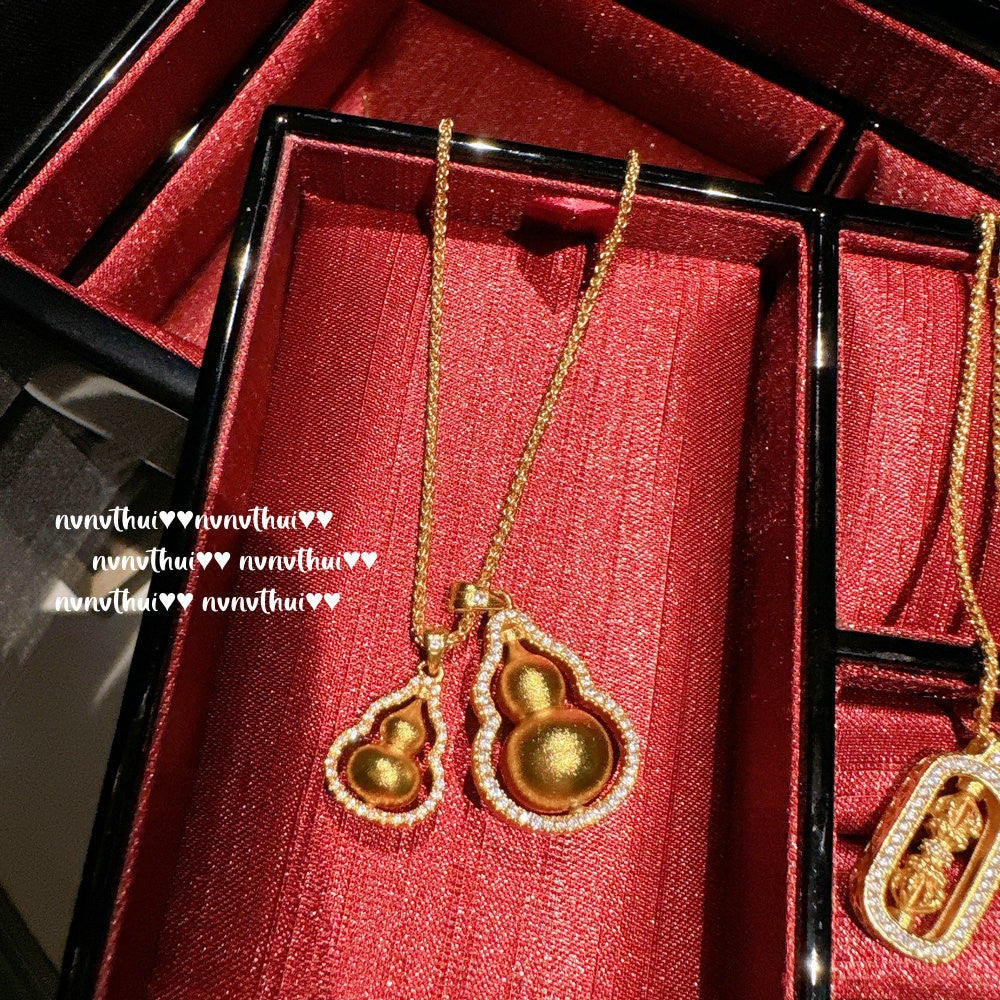 Antique Gold Filigree Double Hulu Pendant Necklace