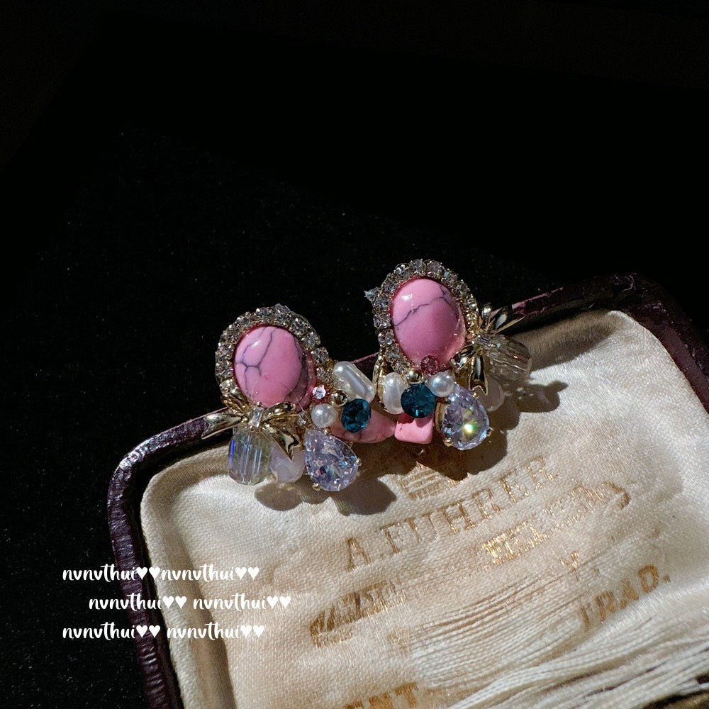 3280QIP Pink Turquoise Egg-Shaped Bead Earrings