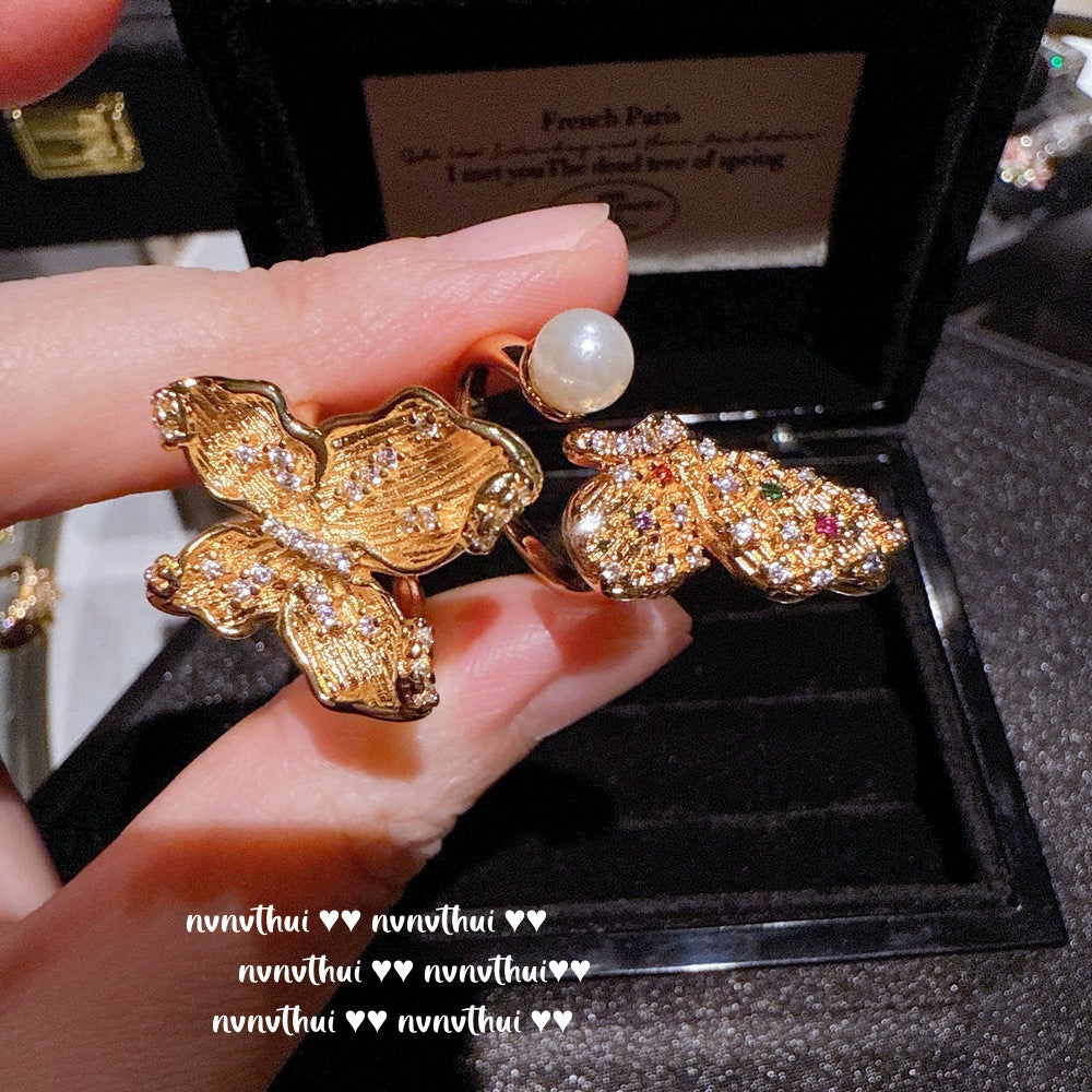 537HAO Gold-Plated Brushed Butterfly Ring