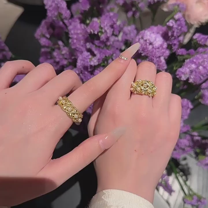 110Z Crown & Honeycomb Pearl Open Ring