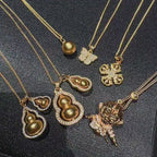Antique Gold Filigree Double Hulu Pendant Necklace